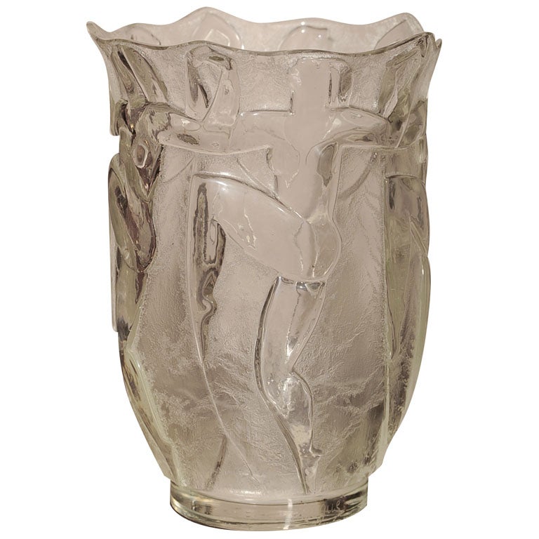 Art Deco Glass Vase by Verrerie Degue, David Gueron For Sale