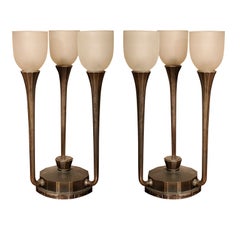 Pair of Art Deco Three-Light Table Lamps by J. Codure