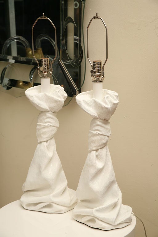 Pair Draped & Knotted Plaster Lamps manner of John Dickinson