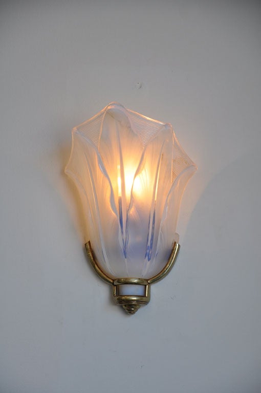 20th Century Pair of Brass and Opaline Glass Sconces