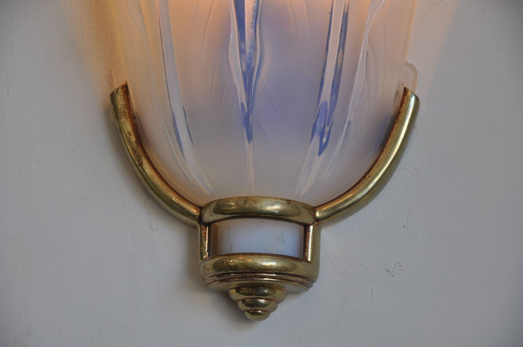 Pair of Brass and Opaline Glass Sconces 1