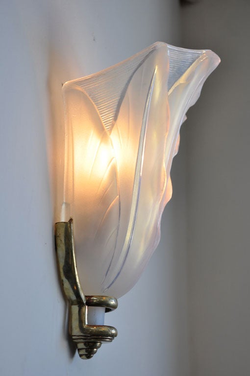 Pair of Brass and Opaline Glass Sconces 2