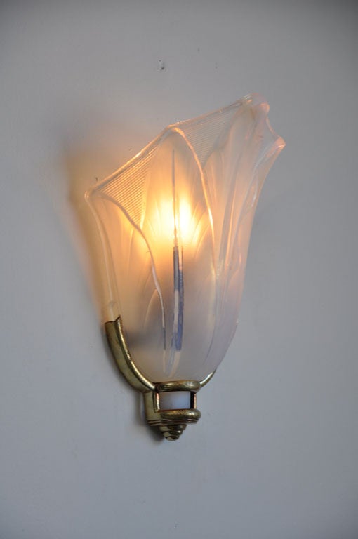 Pair of Brass and Opaline Glass Sconces 3