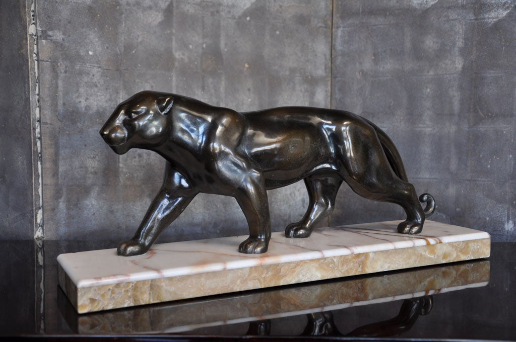 Bronze Panther on Marble Plinth