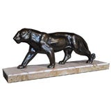 Bronze Panther on Marble Plinth
