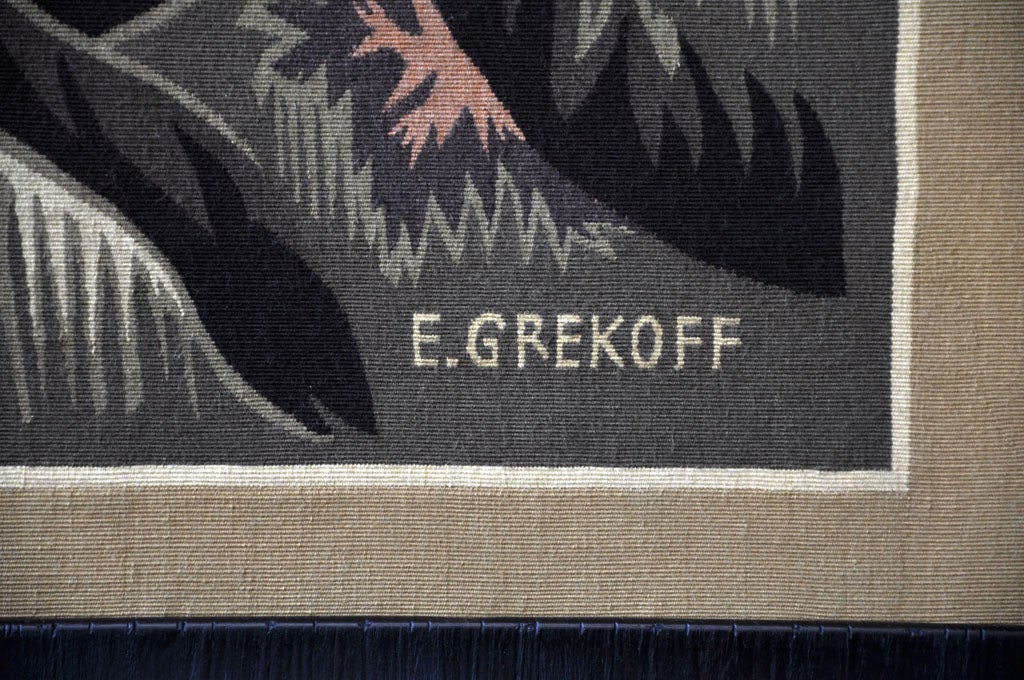 Mid-Century Modern Unique Elie Grekoff Aubusson Tapestry For Sale
