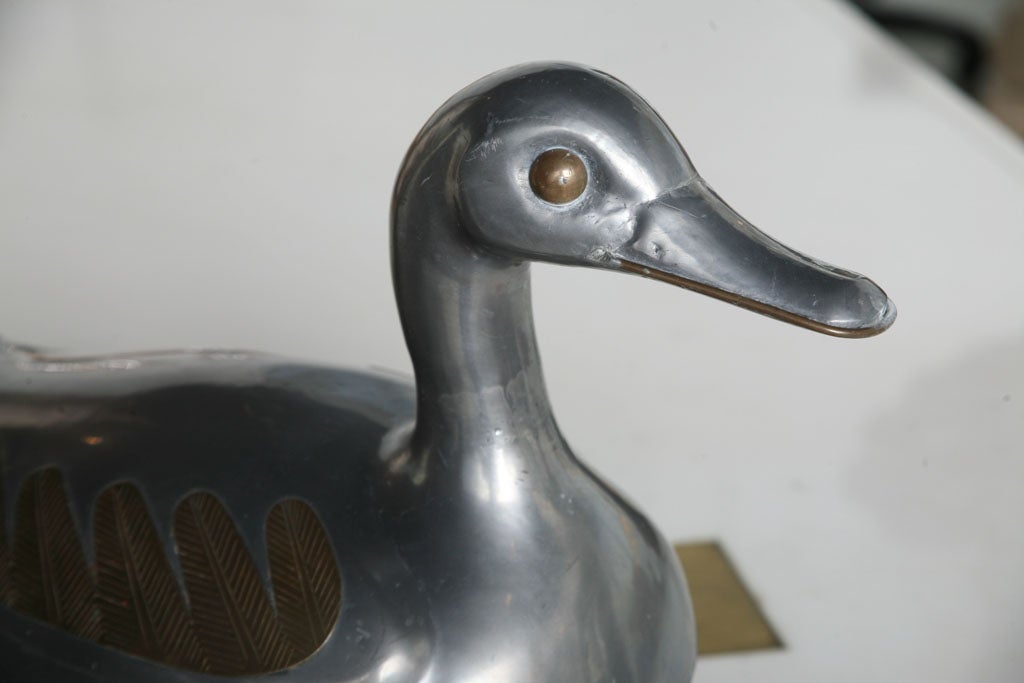 Pair Pewter and Brass Duck Boxes 4