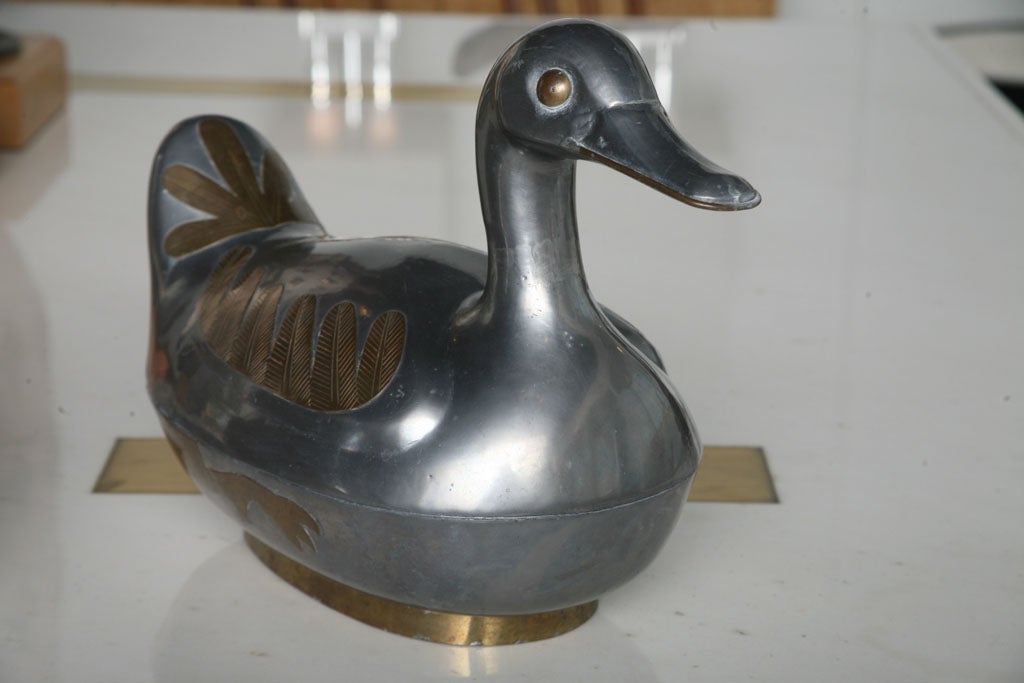 Pair Pewter and Brass Duck Boxes 2