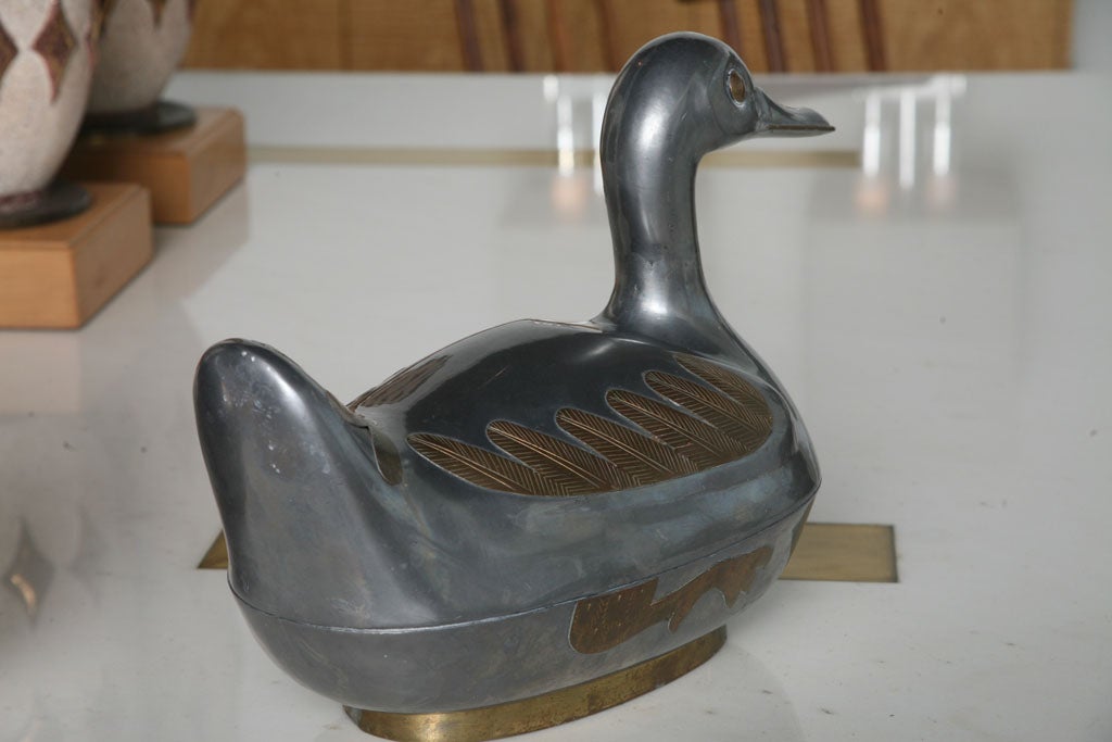 Pair Pewter and Brass Duck Boxes 3