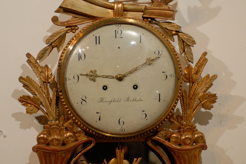 18th Century Swedish Giltwood Cartel Clock 1