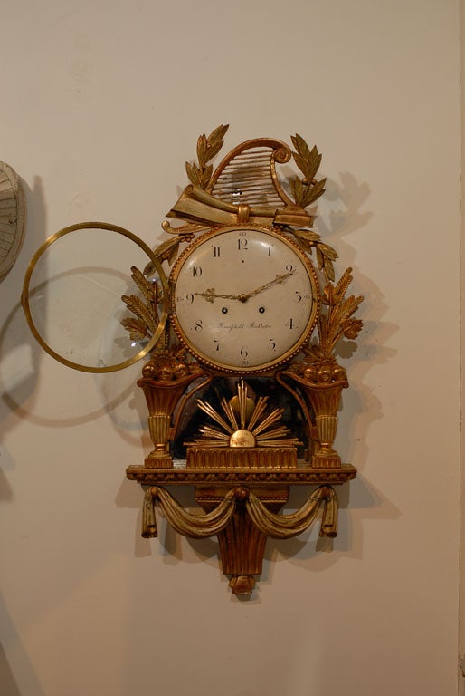 18th Century Swedish Giltwood Cartel Clock 5