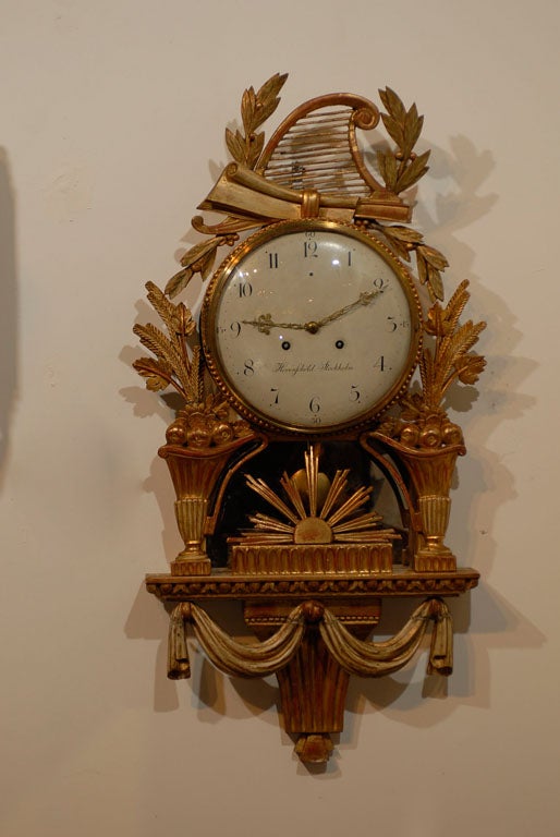 18th Century Swedish Giltwood Cartel Clock 7