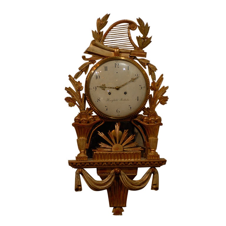 18th Century Swedish Giltwood Cartel Clock