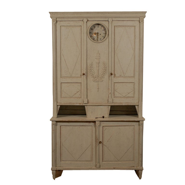  19th Century Painted Clock Cupboard from Sweden