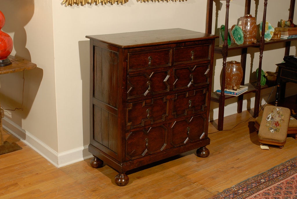 English Oak Jacobean Chest with bun feet 2