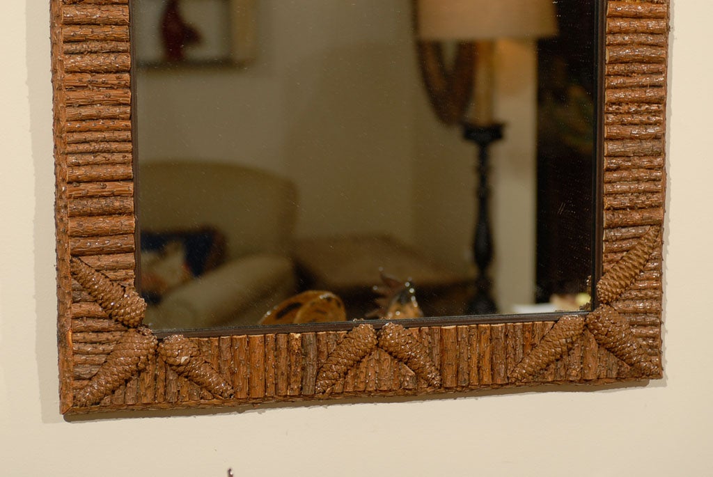 American Pine Bark and Pine Cone Detailed Mirror