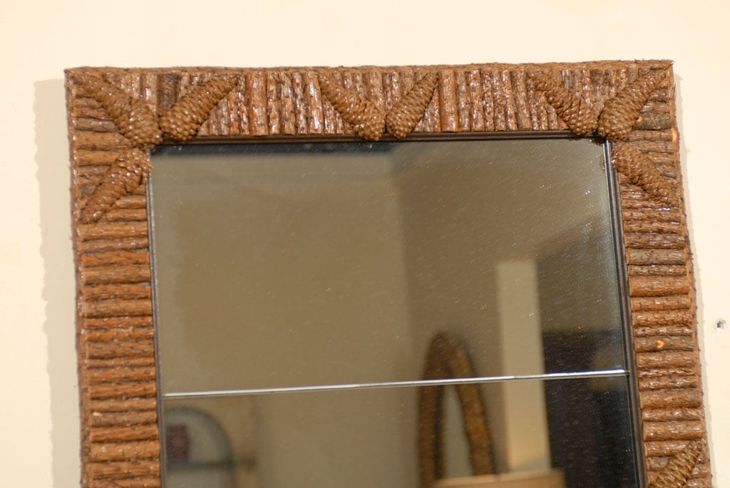 Pine Bark and Pine Cone Detailed Mirror In Excellent Condition In Atlanta, GA