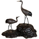 Antique Meiji Period Egrets Sculpture