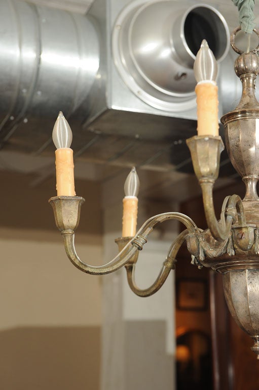 Wonderful Polished Steel Six Arm Chandelier In Good Condition In San Francisco, CA