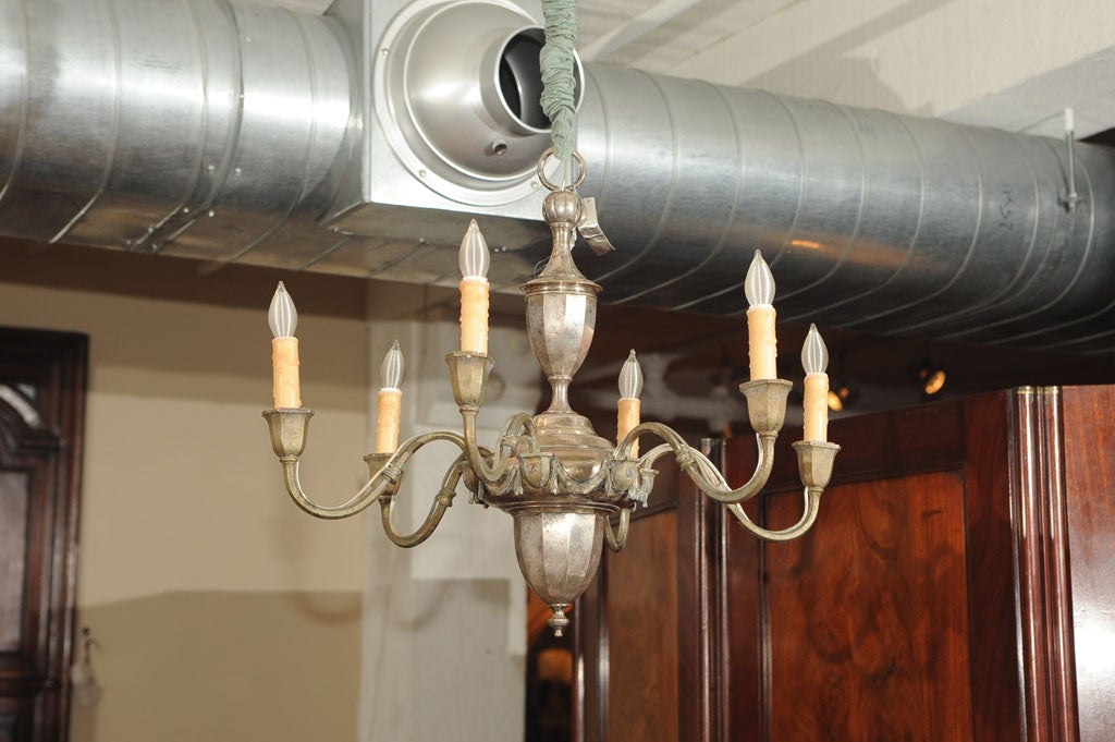 Wonderful Polished Steel Six Arm Chandelier, English,circa 1910; 26