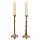 Pair of Bronze Chinese Dragon Candlesticks