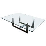 Carlo Scarpa stainless steel coffee table and brass top detail