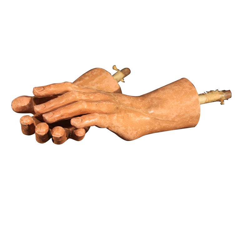 A Pair of Philippine Carved Wood Santos Hands For Sale