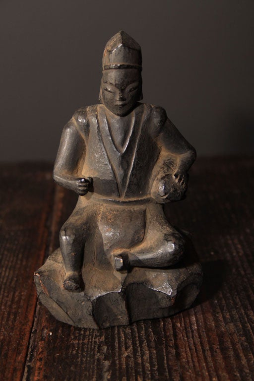 Japanese Wooden Sculpture of Ebisu God of Good Fortune