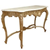 19th Century silver-leafed hand carved console/marble top
