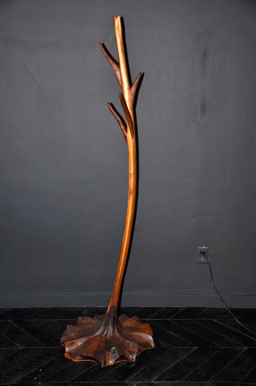 Gorgeous, handcrafted tree branch coat rack by Michael Wilson. Burl walnut. One-of-a-kind piece. 