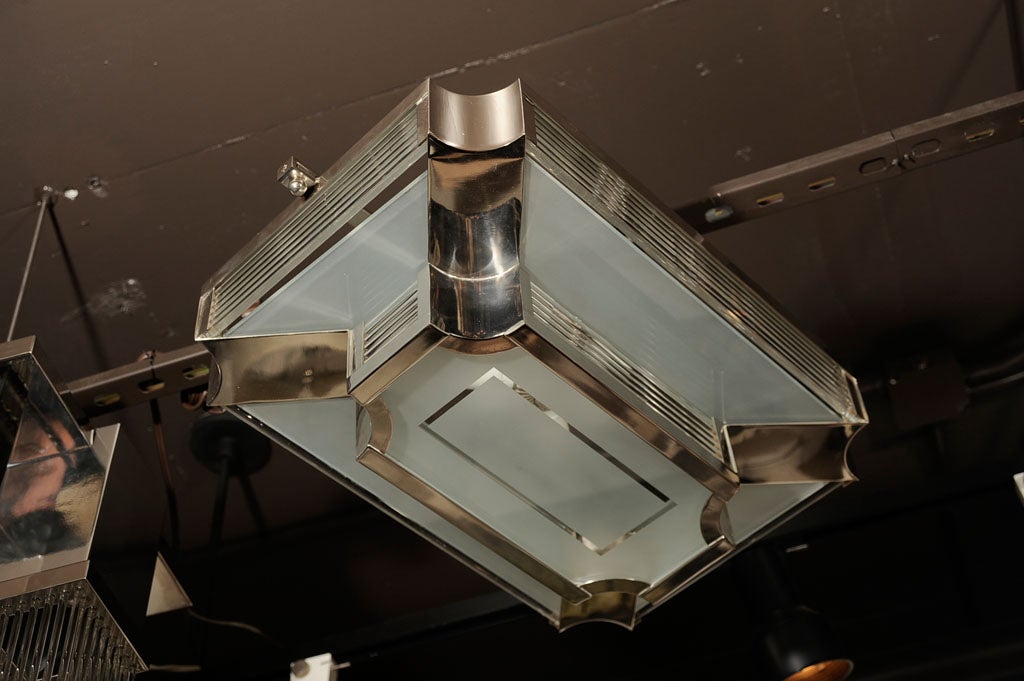 Spectacular Art Deco Flush Mount Chandelier in Nickeled Bronze