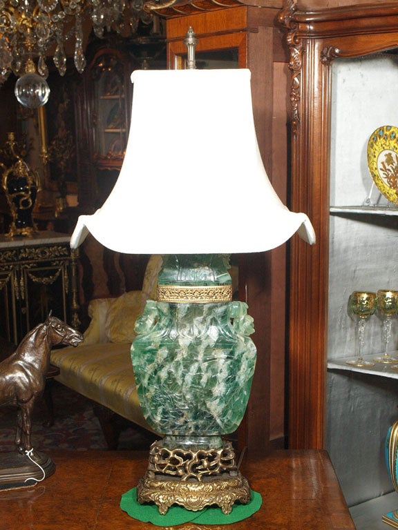 Antique Carved Jade Quartz Lamp