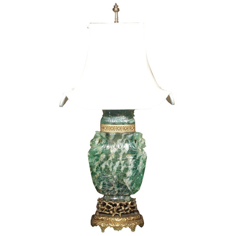 Carved Jade Quartz Lamp