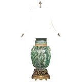 Antique Carved Jade Quartz Lamp