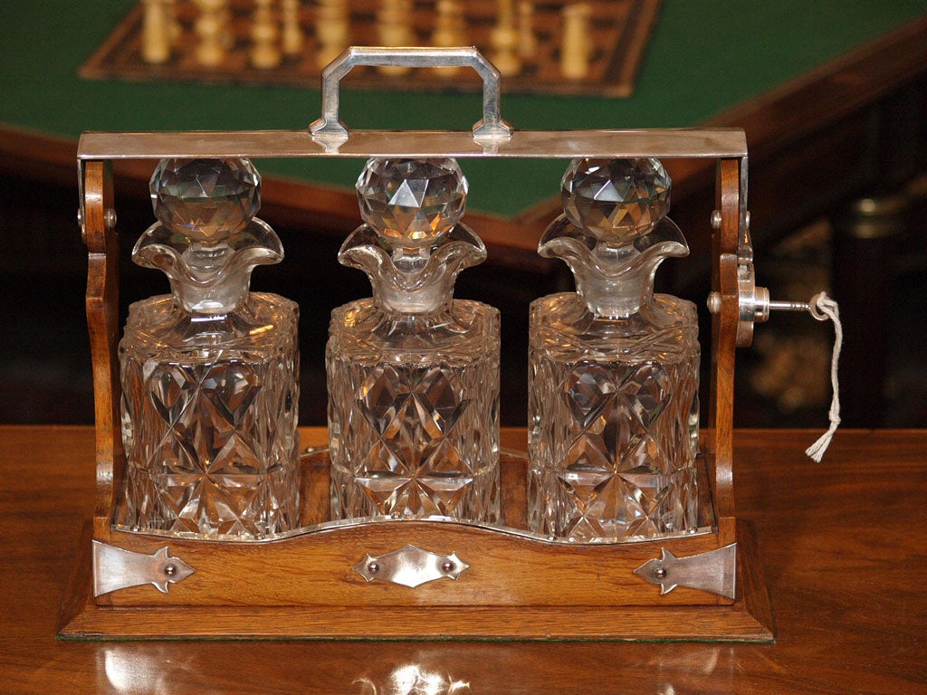 English Golden Oak Tantalus Set