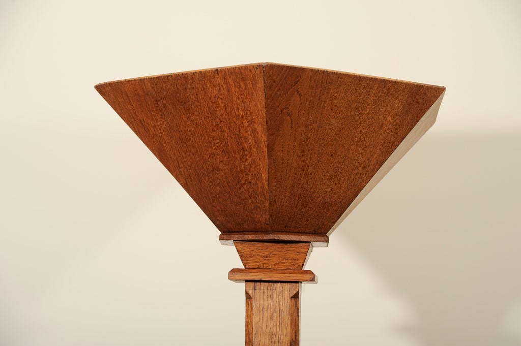 French wooden floor lamp from c. 1930 with an art deco design carving