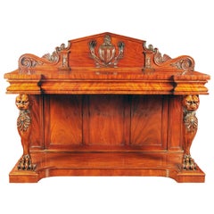 William IV Irish Mahogany Serving Table with a Pediment Back and Monopodia Legs