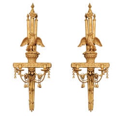 Pair of Giltwood Sconces Decorated With Carved Eagle