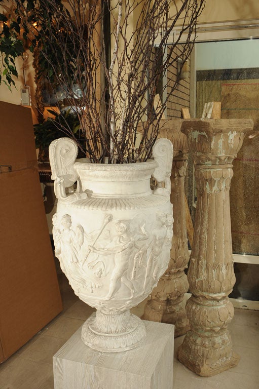 Late 19th Century Large Relief- Cast White Plaster Urn In Good Condition In Larkspur, CA