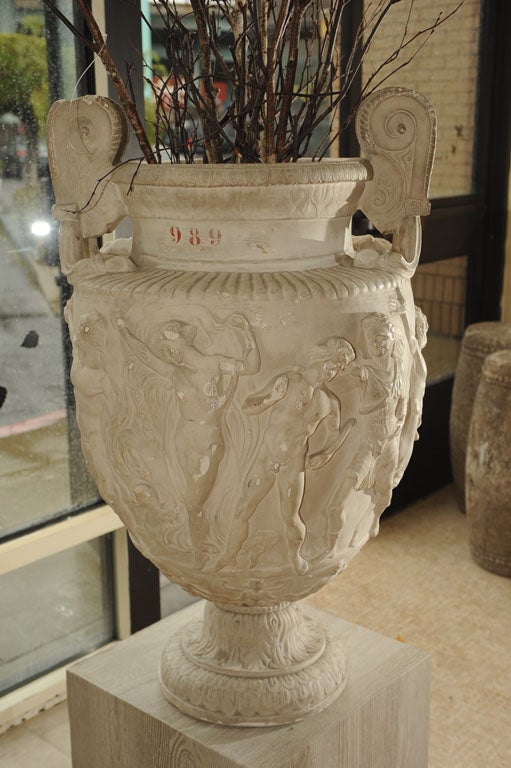 Late 19th Century Large Relief- Cast White Plaster Urn 3