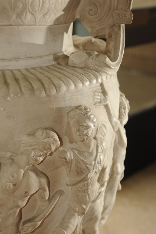 Late 19th Century Large Relief- Cast White Plaster Urn 4