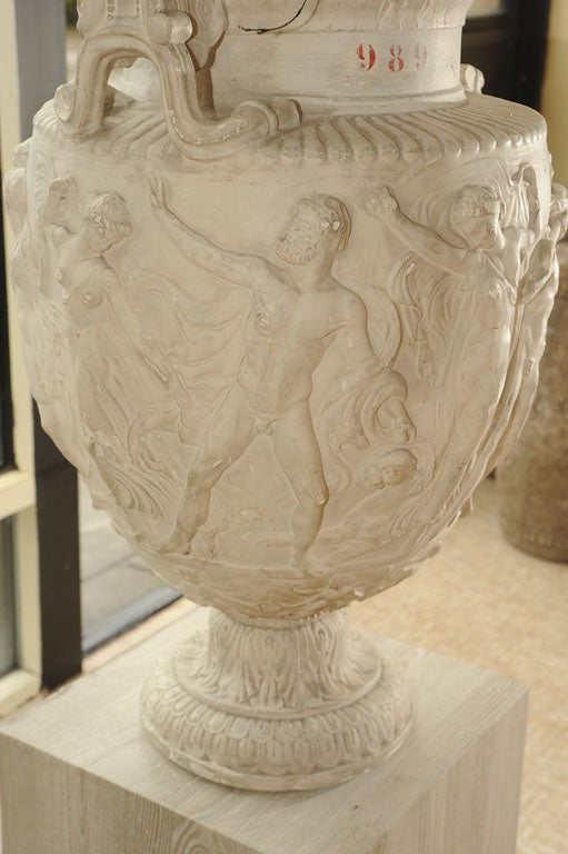 Late 19th Century Large Relief- Cast White Plaster Urn 7