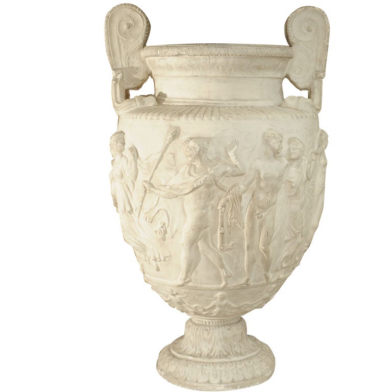 Late 19th Century Large Relief- Cast White Plaster Urn