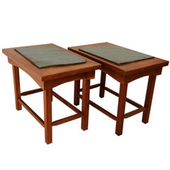 Pair of 1950's New Hope School Slate and Walnut Side Tables
