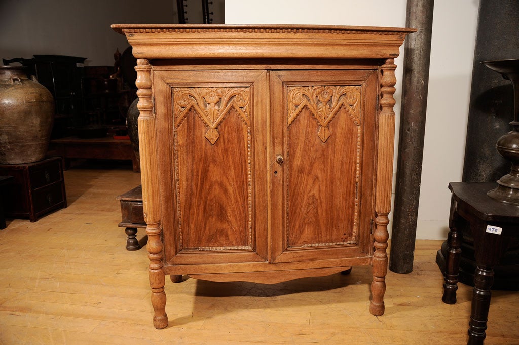 Philippine Teak Side Cabinet with Carved Detailing For Sale