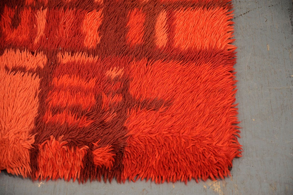 Mid-Century Modern Abstract Red Rya Rug For Sale