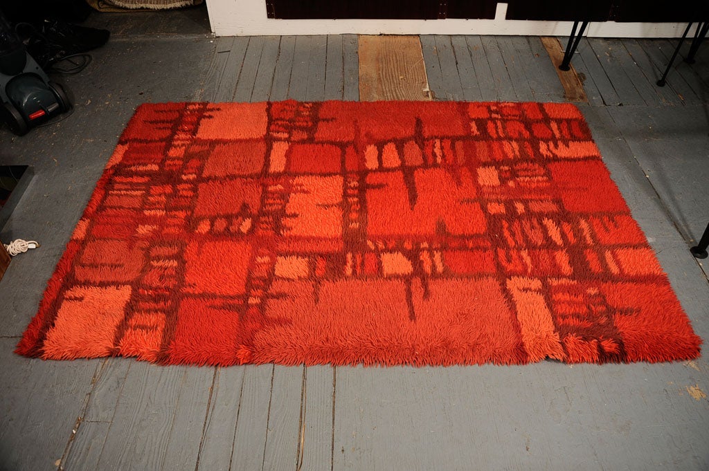 Danish Abstract Red Rya Rug For Sale