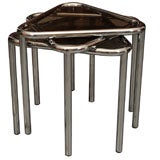 Set of Three Chrome and Glass Stacking Tables