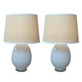Pair of White Glass Egg Lamps