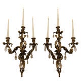 Pair Large Louis XV Crystal and Ormolu Sconces